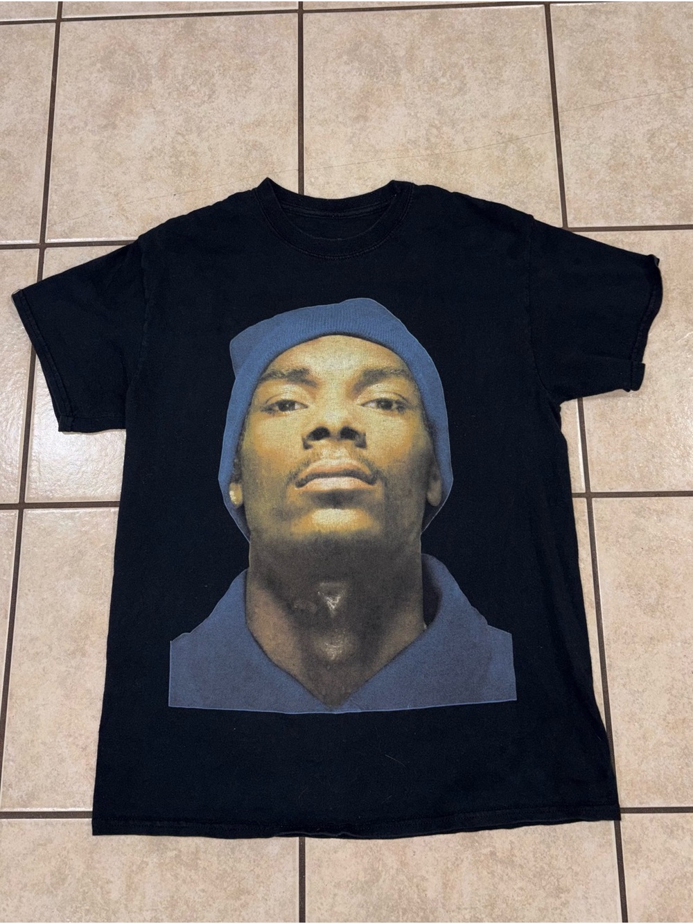 Black Short-Sleeve Graphic Tee with Large Portrait Print